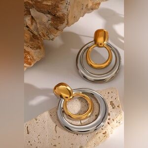 18 K Gold  Plated Stainless Steel Two Tone  Statement Earrings